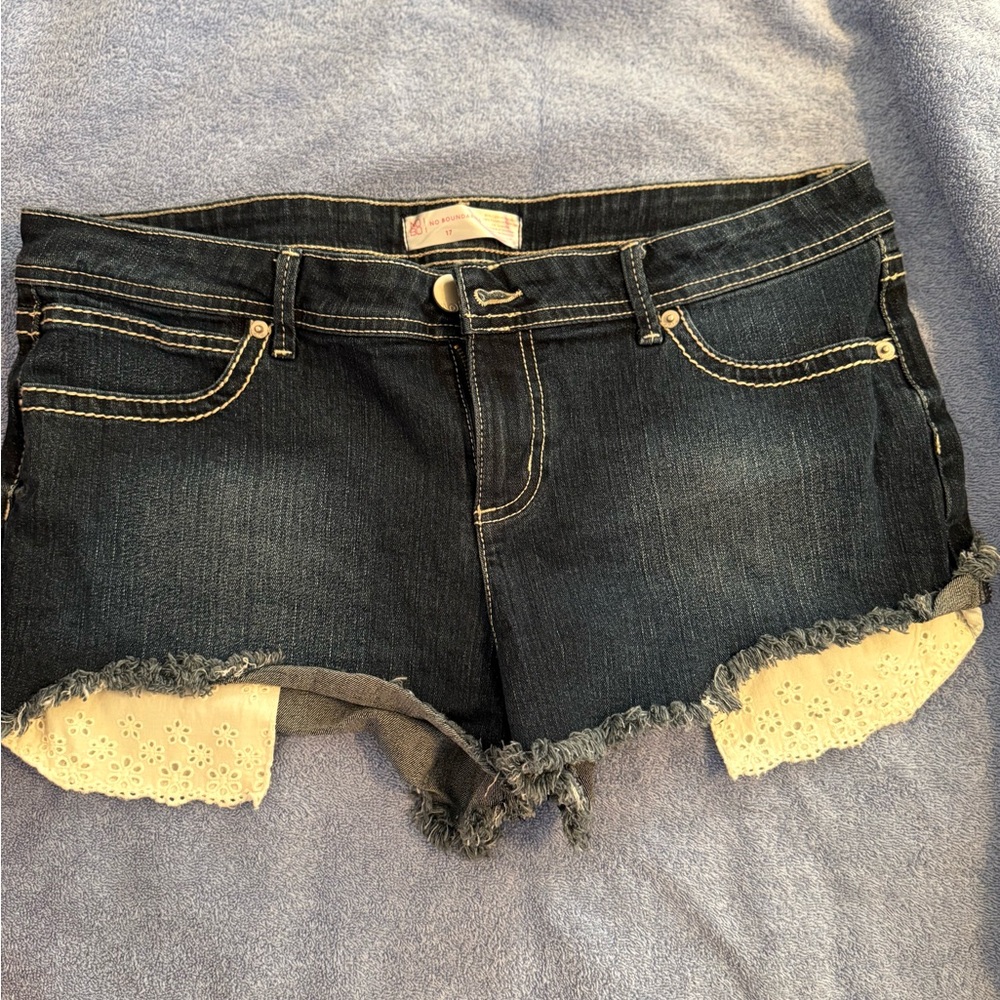 Dark Denim Frayed Hem Shorts